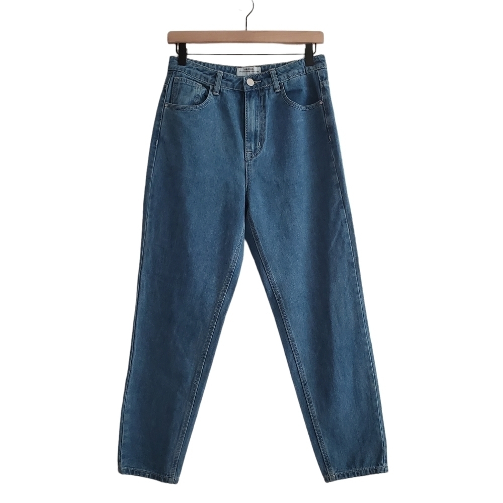 Redial Medium Wash High Rise‎ Tapered Denim Mom Jeans
